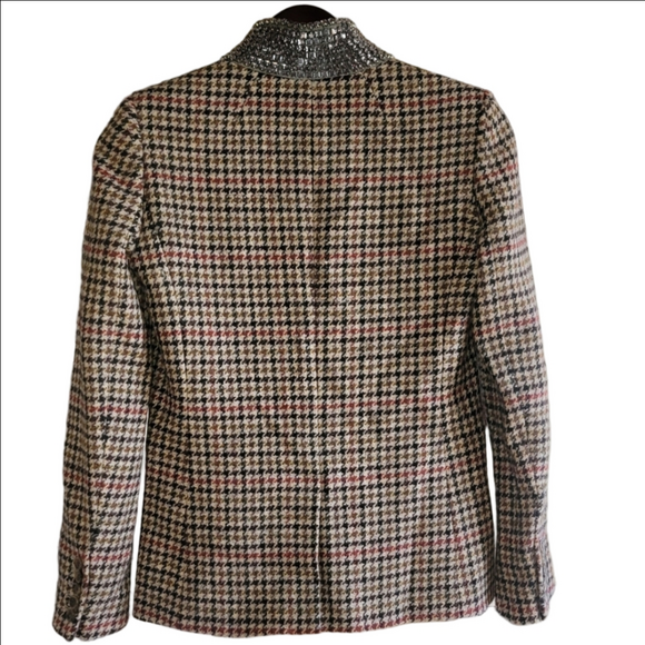 J. CREW "REGENT" Houndstooth Check 100% Wool Blazer, Embellished Collar Size 2 - Picture 6 of 14